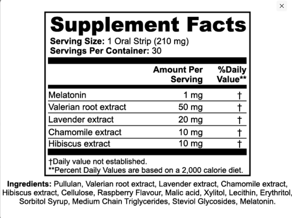 Supplement facts panel